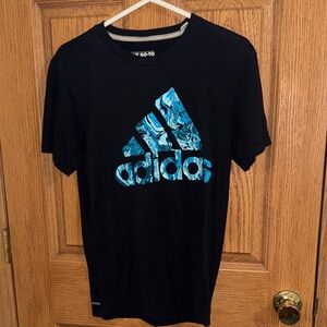 Adidas Men's Black Tee with Blue Graphic